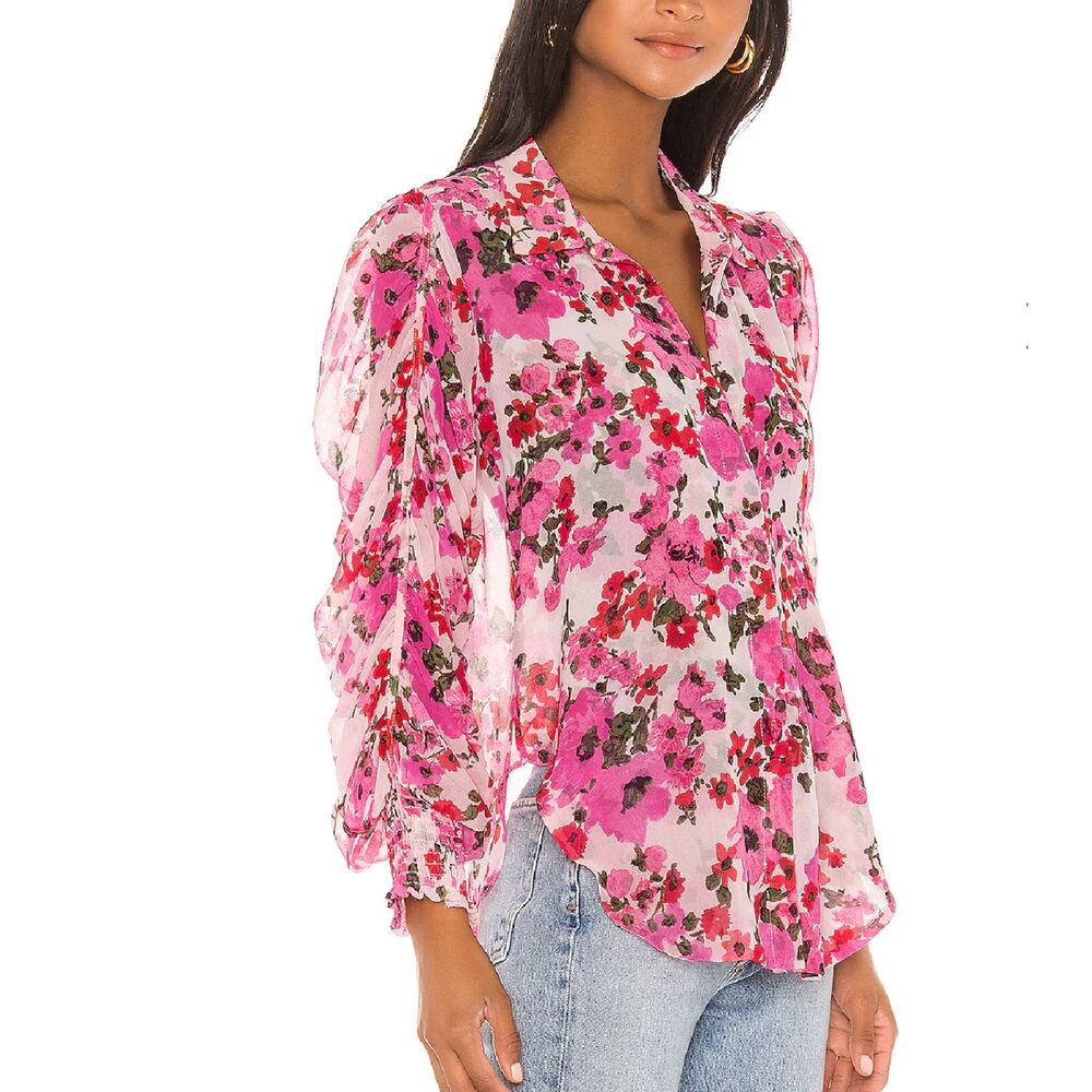 MISA LOS ANGELES Joanne Floral Ruched Sleeve Blouse Sz XS